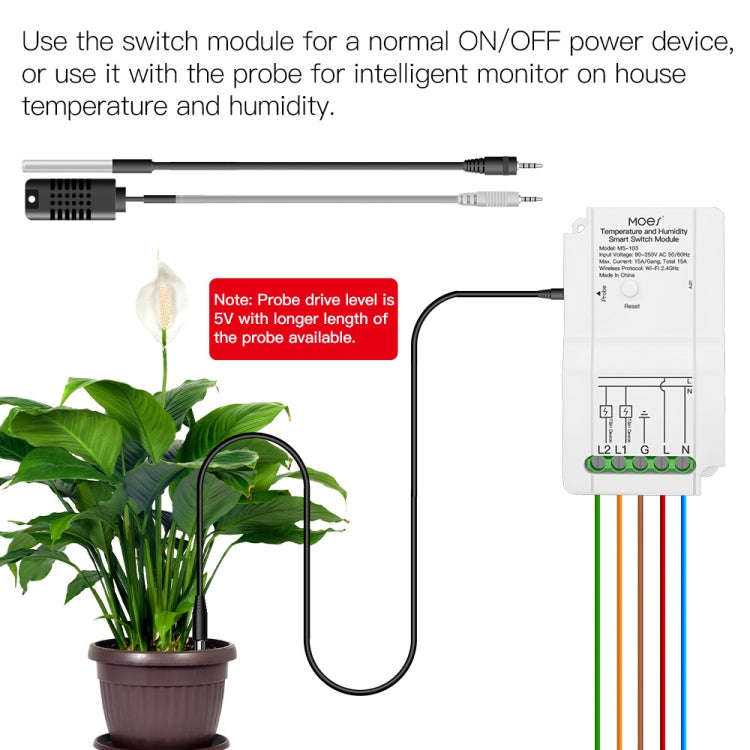 WiFi Switch Module+Temperature Probe Tuya Dual-way Temperature and Humidity Switch Timer Smart Sw...