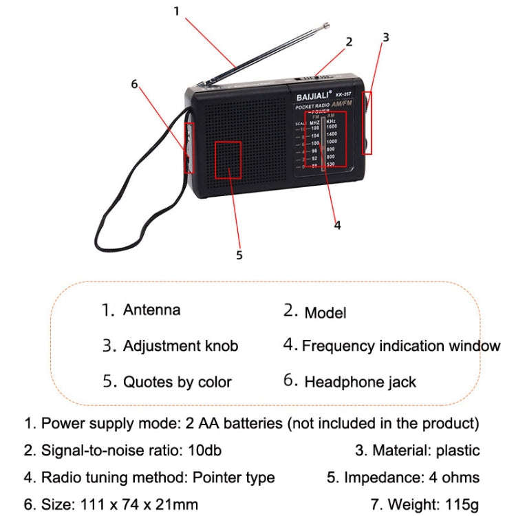 BAIJIALI BJL228 Retro Portable Two Band FM AM Radio Built-in Speaker(Black)