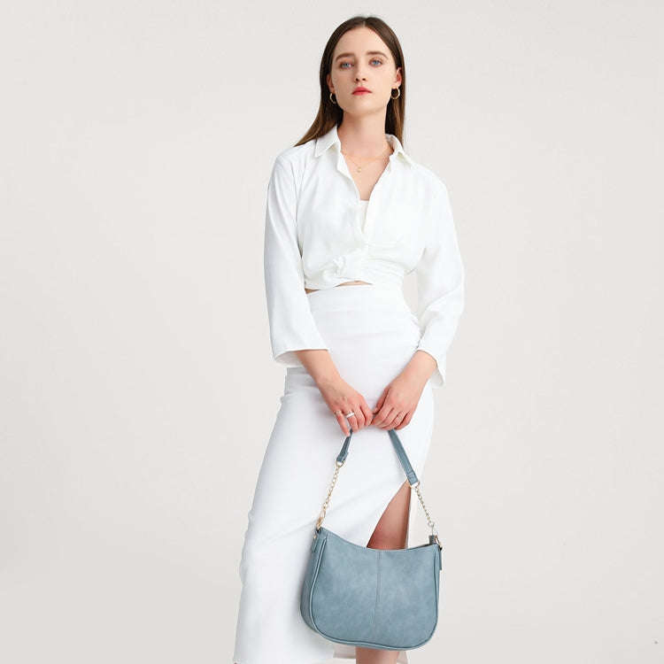 270 Large Capacity Single-shoulder Crossbody Chain Bag Leather Adjustable Underarm Bag(Blue)