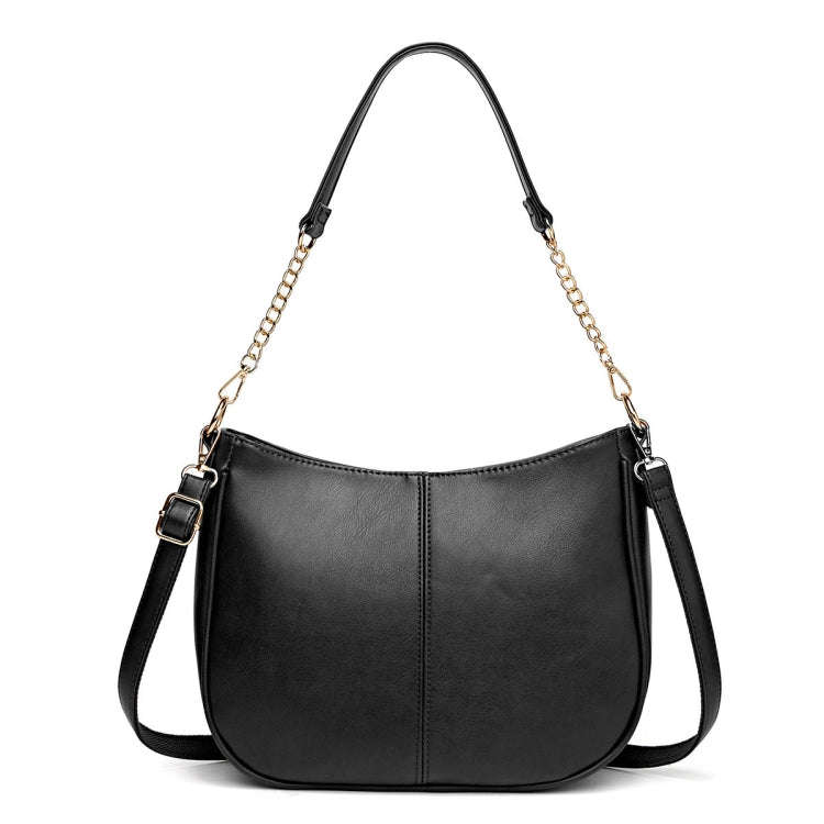270 Large Capacity Single-shoulder Crossbody Chain Bag Leather Adjustable Underarm Bag(Black)