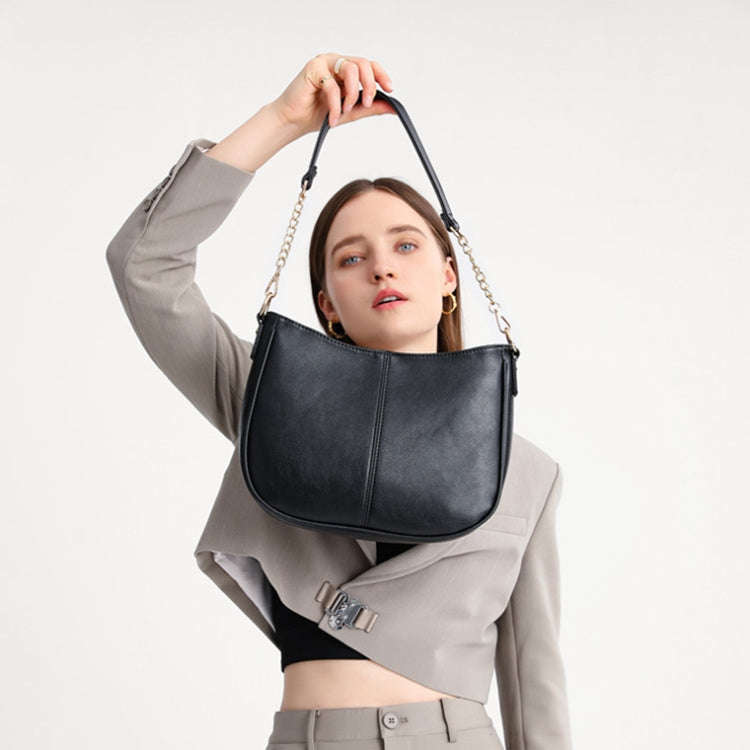 270 Large Capacity Single-shoulder Crossbody Chain Bag Leather Adjustable Underarm Bag(Black)