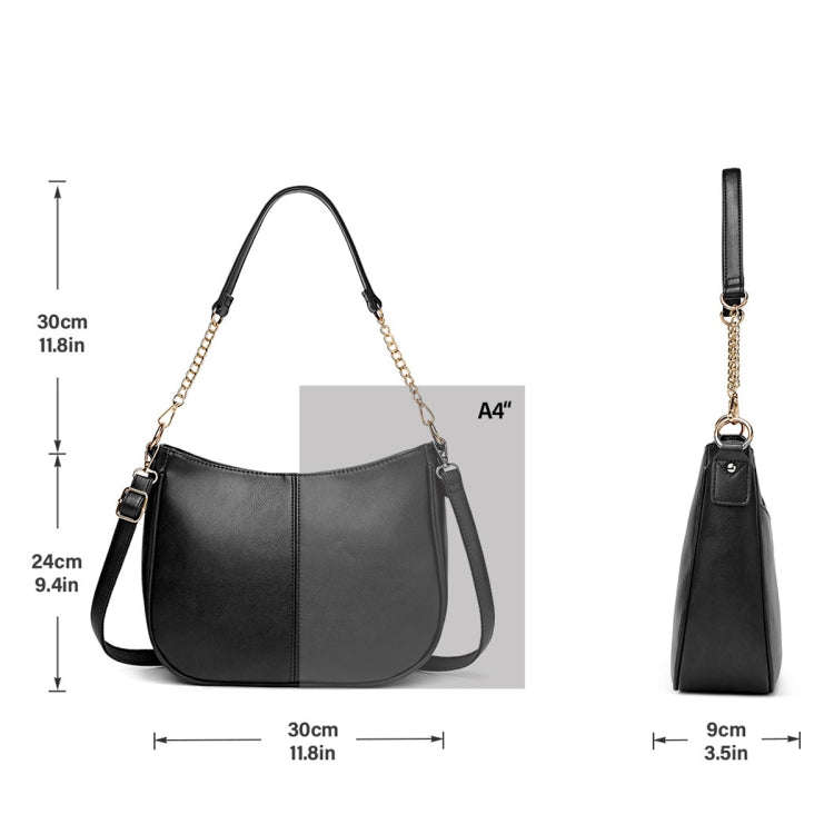 270 Large Capacity Single-shoulder Crossbody Chain Bag Leather Adjustable Underarm Bag(Black)