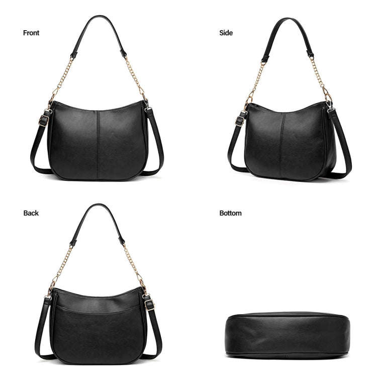 270 Large Capacity Single-shoulder Crossbody Chain Bag Leather Adjustable Underarm Bag(Black)