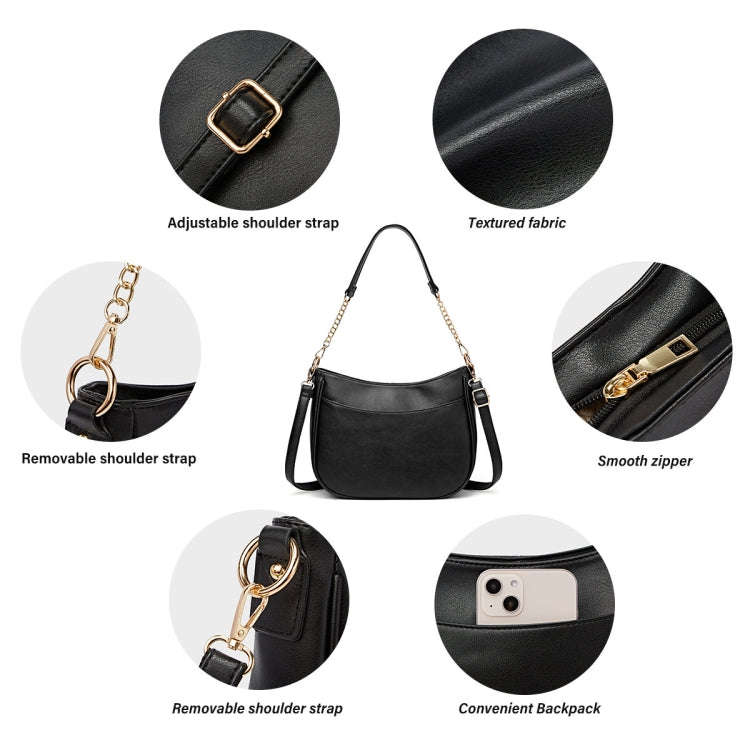 270 Large Capacity Single-shoulder Crossbody Chain Bag Leather Adjustable Underarm Bag(Black)