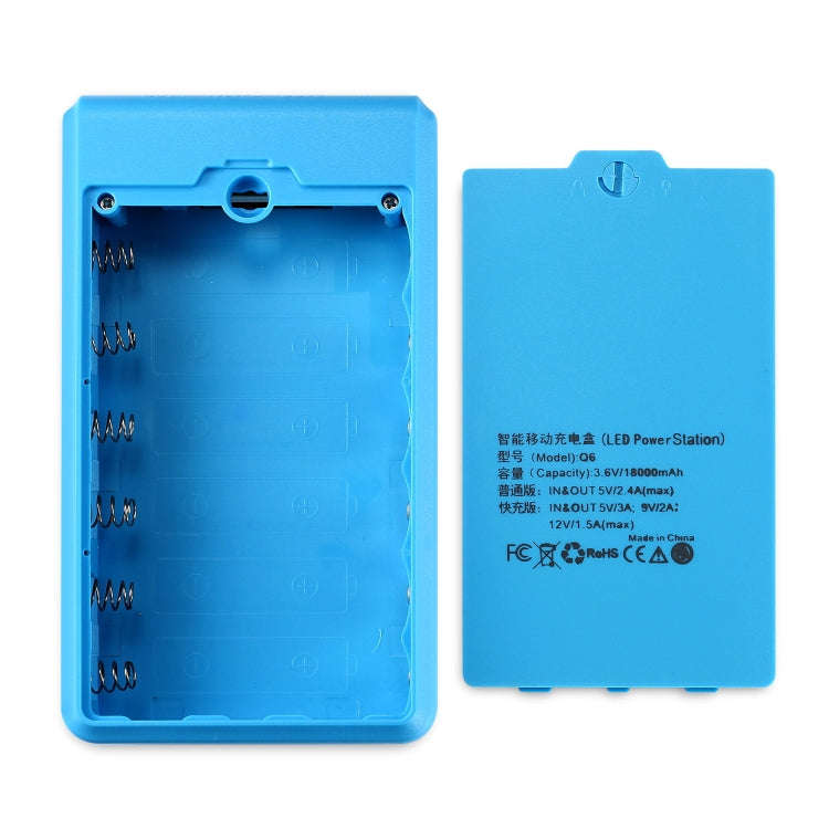 Q6 Removable 6 Sections 18650 Battery Box Charger Case, Style: Flash/Fast Charge(Blue)