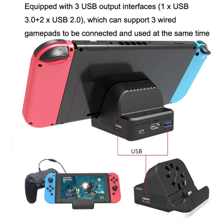 For Nintendo Switch / Switch OLED SW300 HDMI Video Casting Converter Cooling Fan Base Charger(Black)