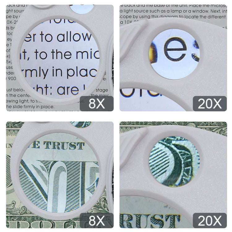 6901A 8X 20X Double Lens Folding Magnifier With LED Lamp and Keychain(Silver)