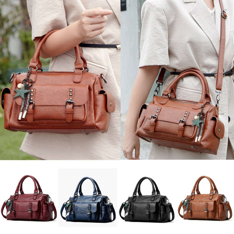048 Pebbled Leather Multi-compartment Handbag Large Capacity Crossbody Shoulder Bag(Navy Blue)