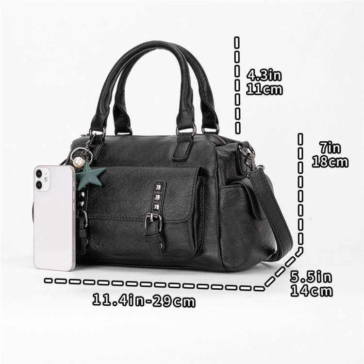 048 Pebbled Leather Multi-compartment Handbag Large Capacity Crossbody Shoulder Bag(Claret)