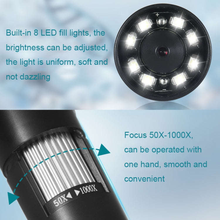 50X-1000X Wireless WIFI Connection LED Light Portable Digital Microscope, Specification: W05-B