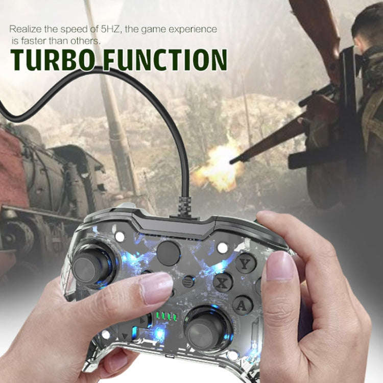 For Microsoft XBOX One / PC XO300 RGB Luminous Wired Gamepad(Translucent Black)