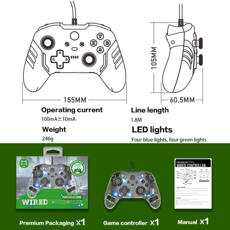 For Microsoft XBOX One / PC XO300 RGB Luminous Wired Gamepad(Translucent Black)