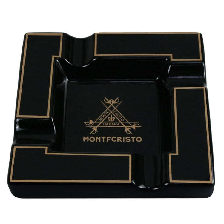 Four Slot Large-Diameter Smoke Groove Ceramic Cigar Ashtray(Black)