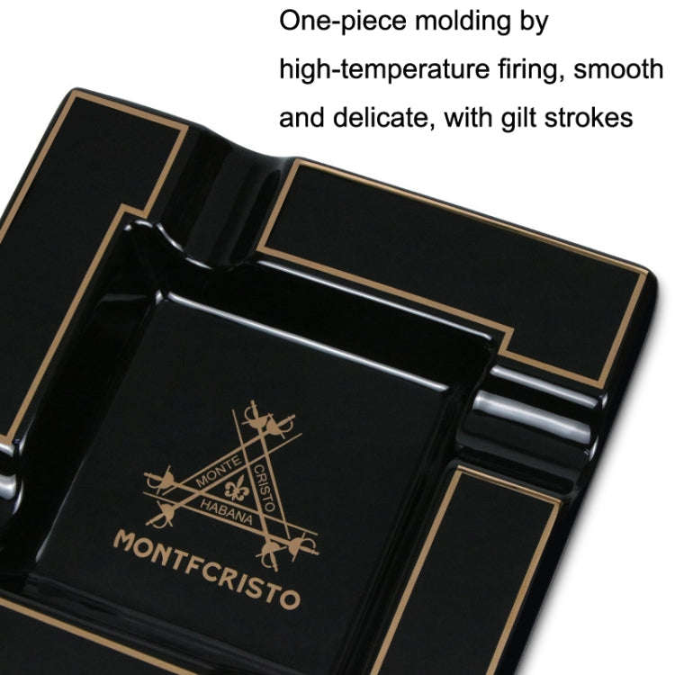 Four Slot Large-Diameter Smoke Groove Ceramic Cigar Ashtray(Black)