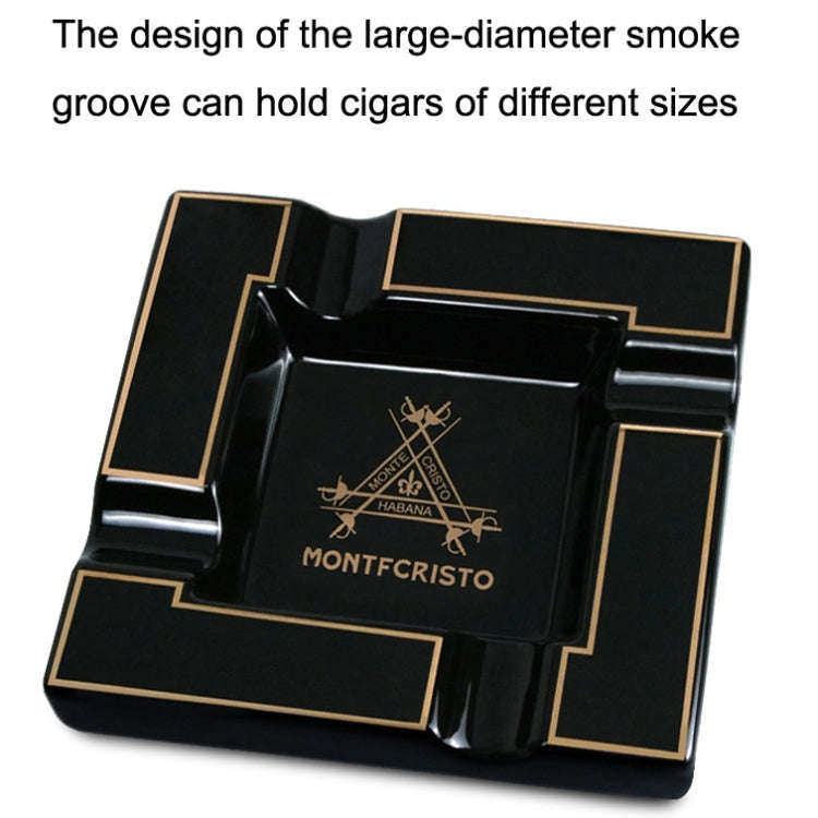 Four Slot Large-Diameter Smoke Groove Ceramic Cigar Ashtray(Black)