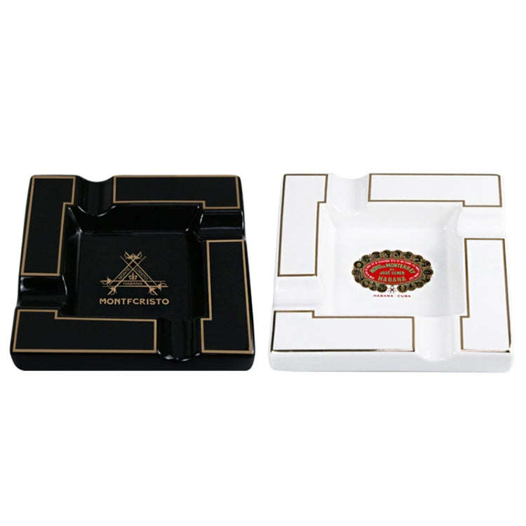 Four Slot Large-Diameter Smoke Groove Ceramic Cigar Ashtray(Black)