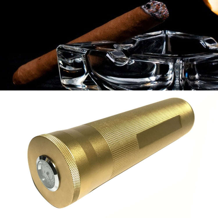 Metal Humidor Cigar Tube Humidifier Storage Bin Humidity Display(Gold)