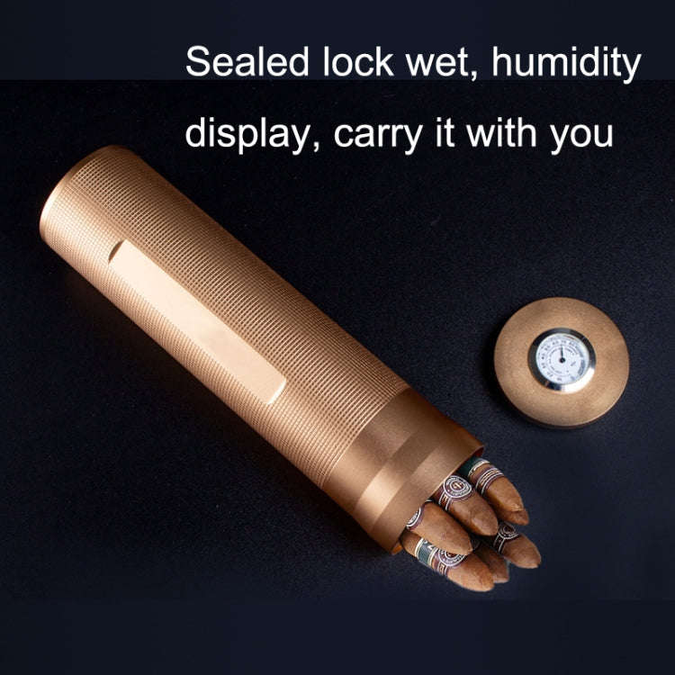 Metal Humidor Cigar Tube Humidifier Storage Bin Humidity Display(Gold)