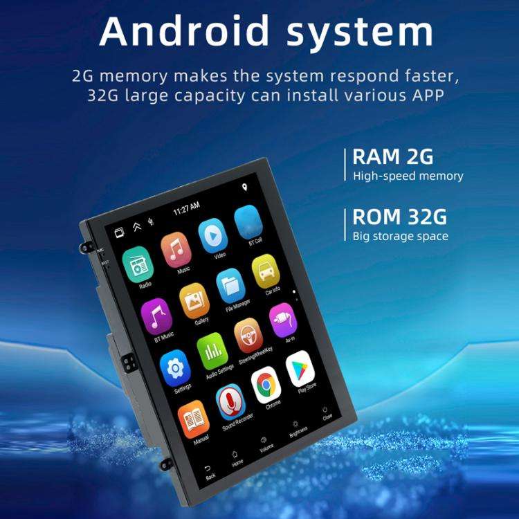 9.7 inch Vertical Screen Bluetooth Radio Android 13 GPS Navigation Device, Memory: 2+64G