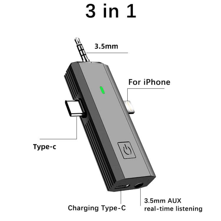 S17 Wireless  3 In 1 Lavalier MIC For Phone SLR Camera Loudspeaker ,Spec:  1 Drag Two Full Black
