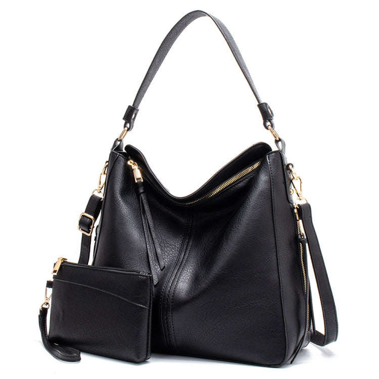 7871 Large Capacity Adjustable Leather Tote Bag Multi-compartment Shoulder Bag, Color: 2-In-1 Black