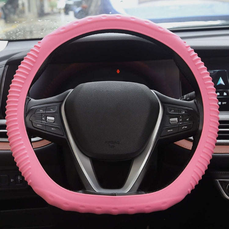 Silicone Non-slip Wear-resistant Concave Point Car Steering Wheel Cover, Size: 34-38cm(Light Pink)