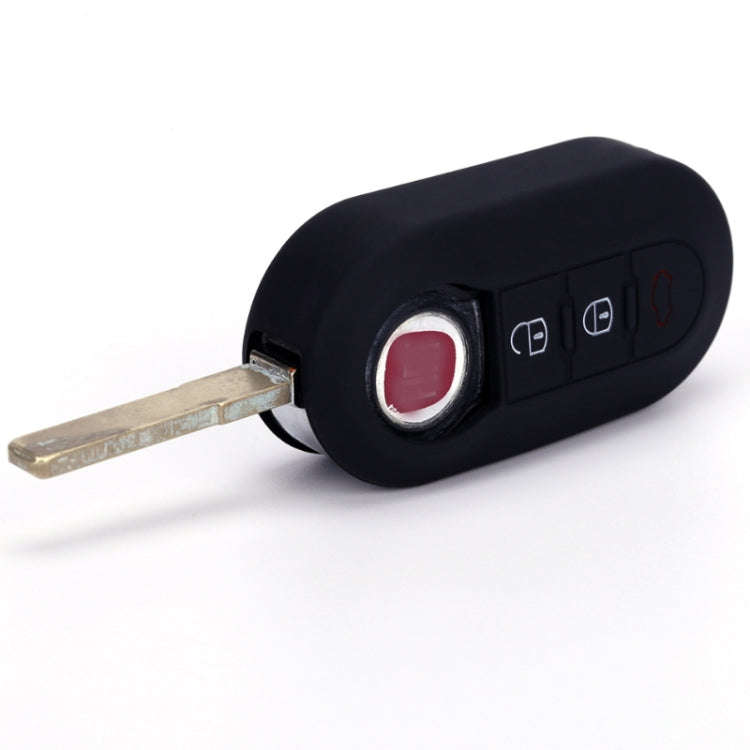 For Fiat 500 2pcs Folding 3 Button Remote Control Silicone Case(Black)