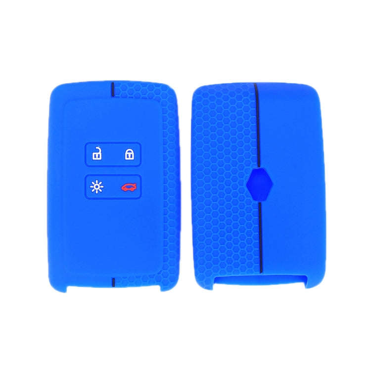 For Renault Koleos/Megane 2pcs 4 Button Honeycomb Pattern Silicone Key Cover(Sea Blue Black Line)