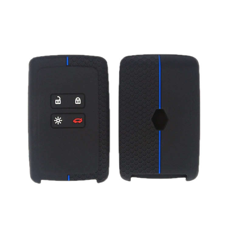 For Renault Koleos/Megane 2pcs 4 Button Honeycomb Pattern Silicone Key Cover(Black Blue Line)