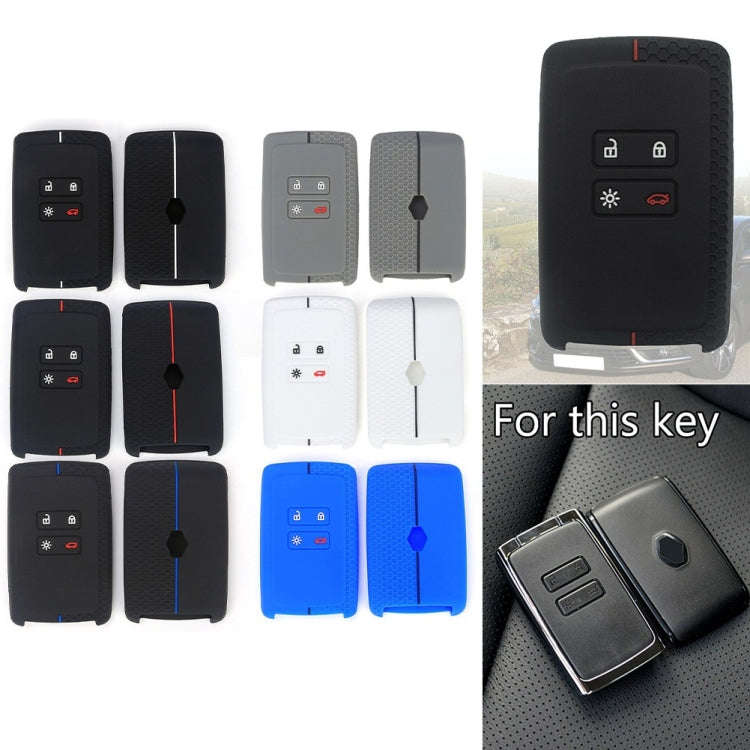 For Renault Koleos/Megane 2pcs 4 Button Honeycomb Pattern Silicone Key Cover(Red White Line)