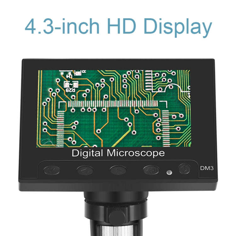 DM3 4.3-Inch Screen LED Light 1000X HD Portable Electronic Digital Microscope, Specification: Metal