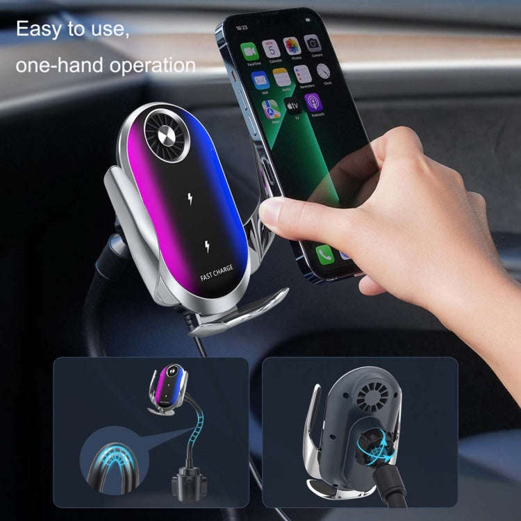 Double Coil Car Wireless Charger Water Cup Holder For Apple14 / 13 / Samsung ZFLIP4 Series