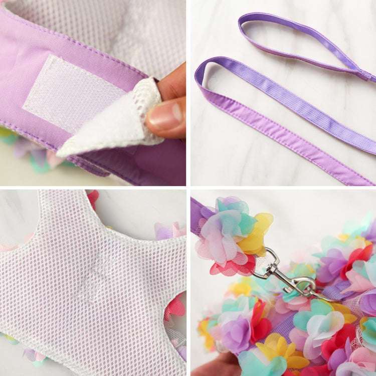 Pet Lace Vest Clothes Harness Leash, Size: S(3D Flowers Purple)