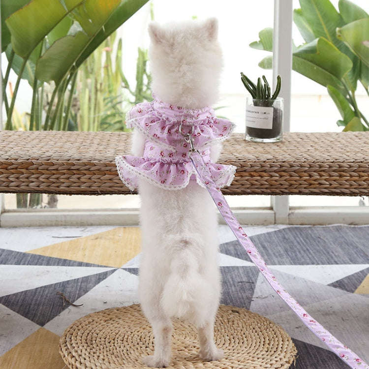 Pet Lace Vest Clothes Harness Leash, Size: S(3D Flowers Purple)