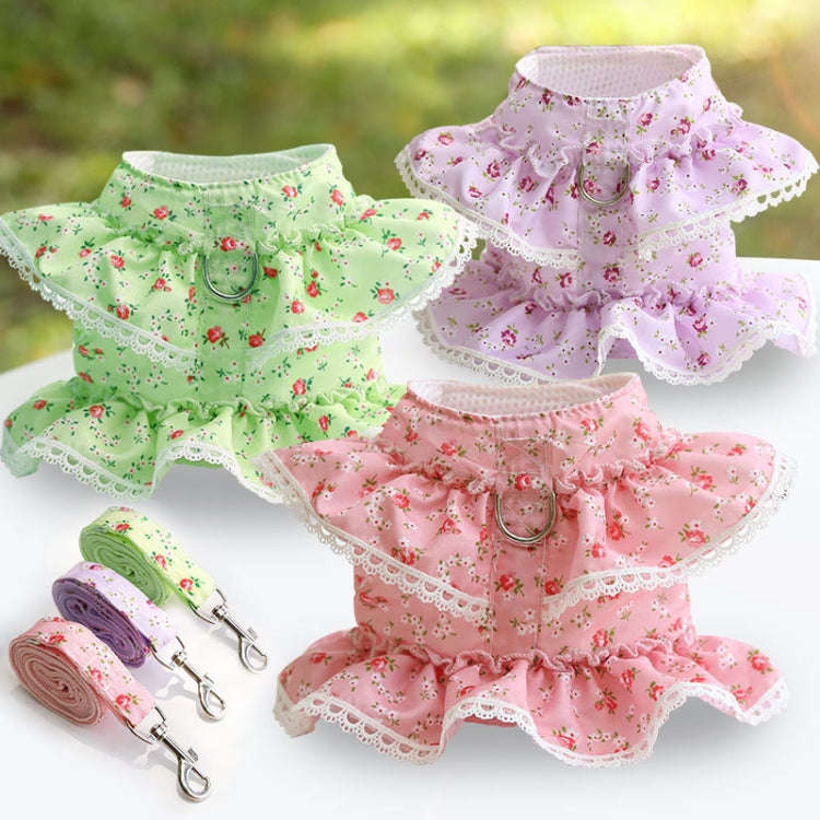 Pet Lace Vest Clothes Harness Leash, Size: M(Rose Red Floral)