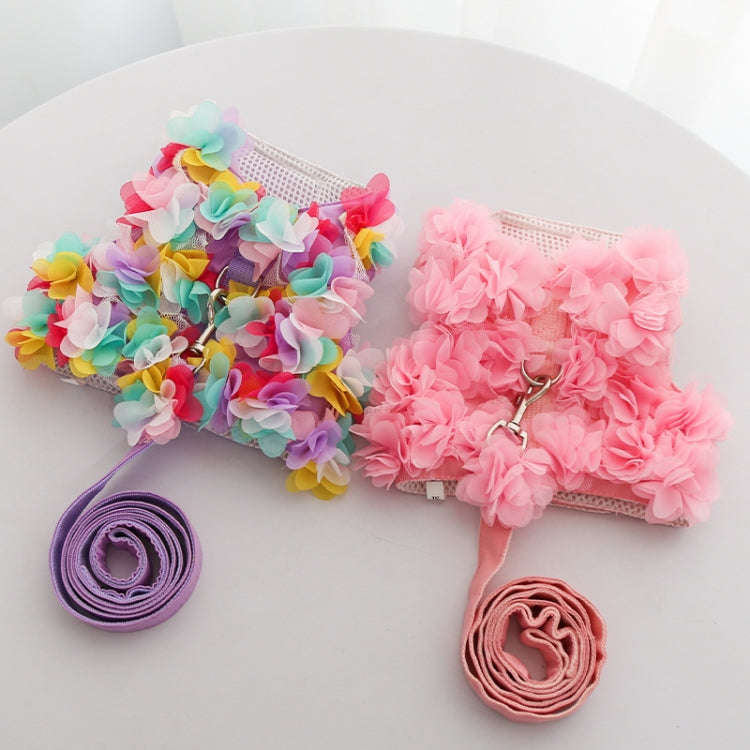 Pet Lace Vest Clothes Harness Leash, Size: M(3D Flower Pink)