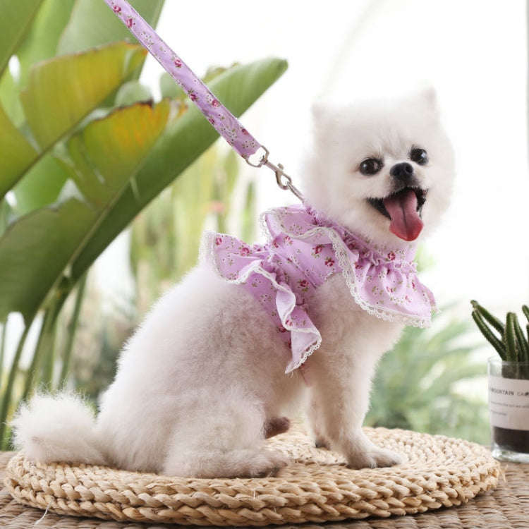 Pet Lace Vest Clothes Harness Leash, Size: L(Purple Floral)