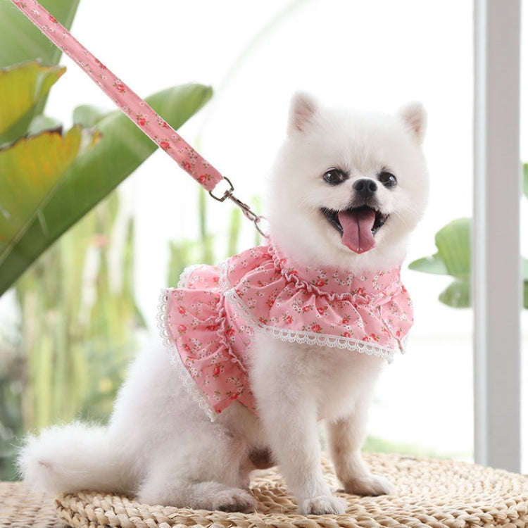 Pet Lace Vest Clothes Harness Leash, Size: L(Rose Red Floral)