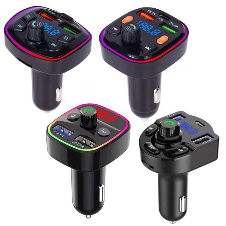 Q5 3.1A USB+PD Bluetooth Car Charger Car FM Transmitter Colorful Lighting