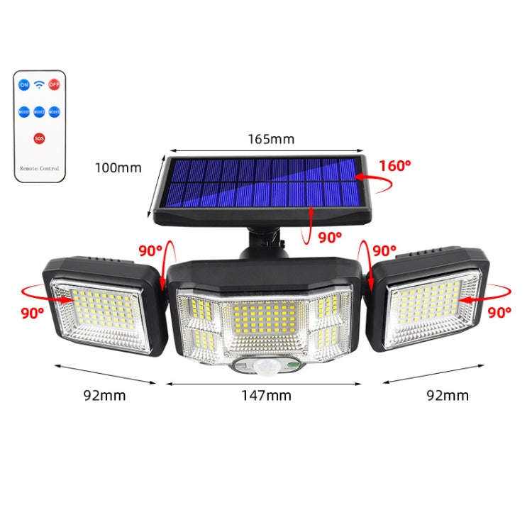 Remote Control Solar Wall Light LED Triple Rotation Sensor Flood Light, Specification: 192LED Int...