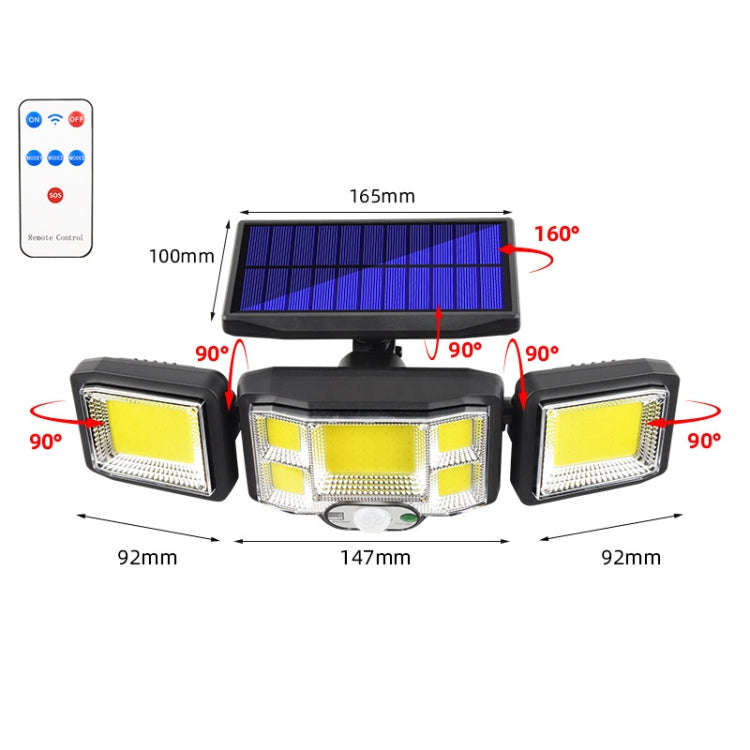 Remote Control Solar Wall Light LED Triple Rotation Sensor Flood Light, Specification: 192COB Int...