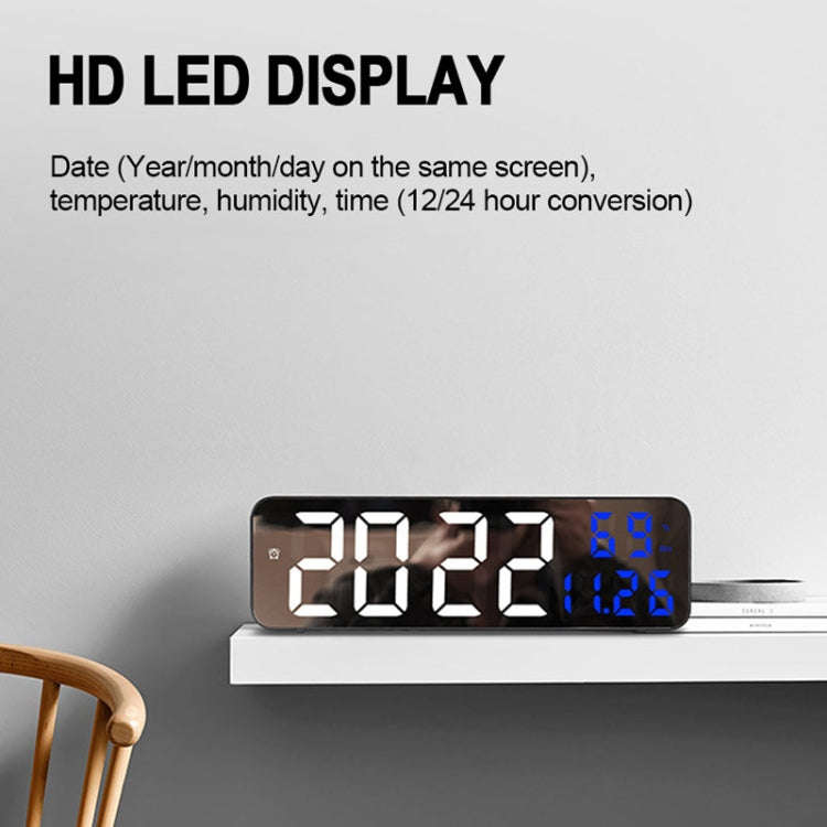 671  Mirror Screen Digital LED Alarm Clock USB Plug-in/Battery Dual-use With Temperature/Humidity...