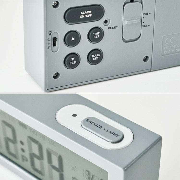8890H Multifunctional Photosensitive Bedside Small Alarm Clock LCD Screen Digital Clock(White)
