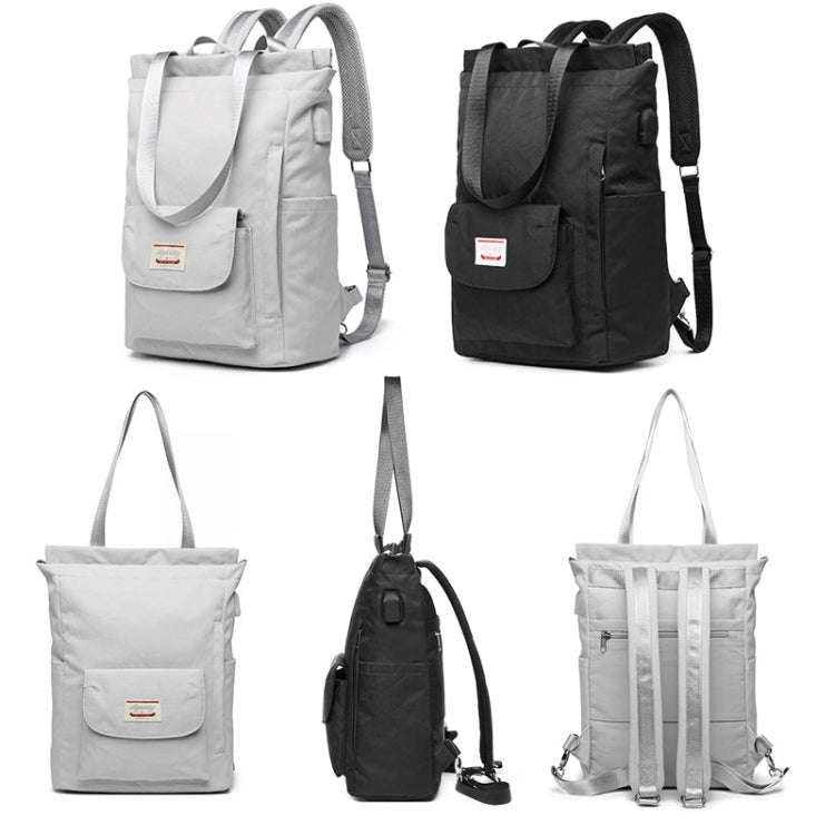 Student Backpack Waterproof USB Laptop Bag, Size: Large (Black)