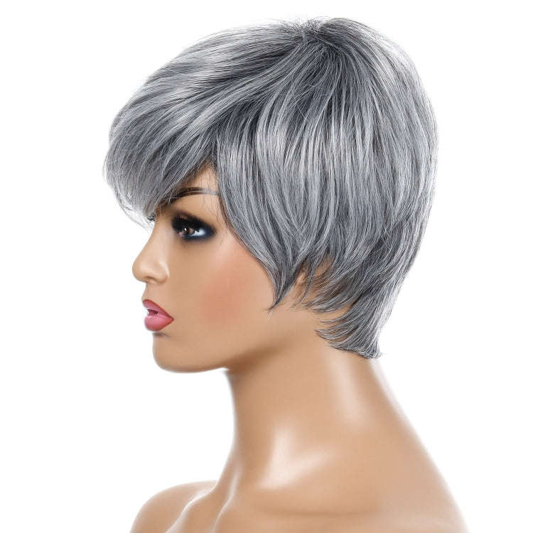 Wig-332 Silver Gray Ladies Short Straight Hair Wig High Temperature Silk Chemical Fiber Headgear