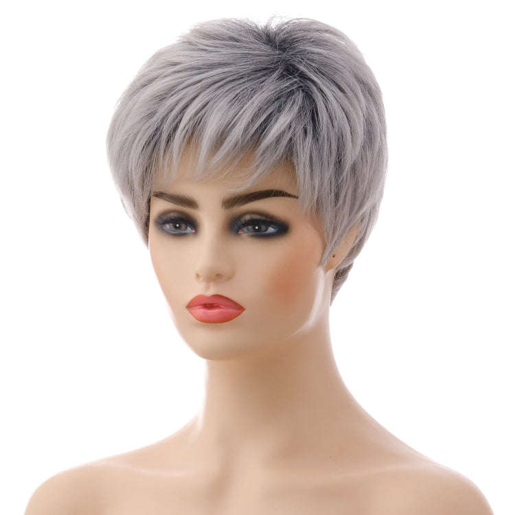 Wig-335 Mixed Silver Gray Ladies Short Straight Hair Wig High Temperature Silk Chemical Fiber Hea...