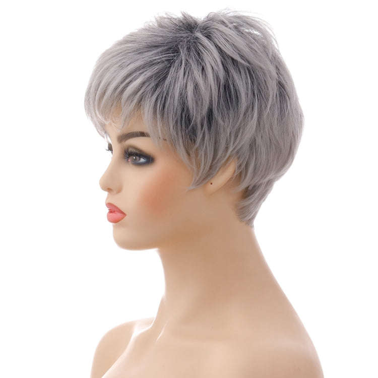 Wig-335 Mixed Silver Gray Ladies Short Straight Hair Wig High Temperature Silk Chemical Fiber Hea...
