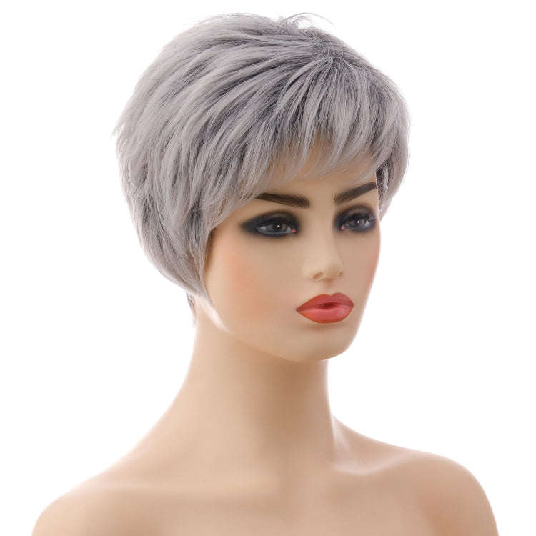 Wig-335 Mixed Silver Gray Ladies Short Straight Hair Wig High Temperature Silk Chemical Fiber Hea...