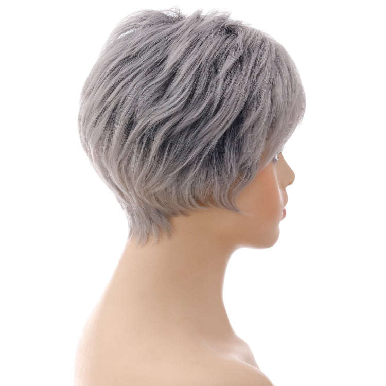 Wig-335 Mixed Silver Gray Ladies Short Straight Hair Wig High Temperature Silk Chemical Fiber Hea...