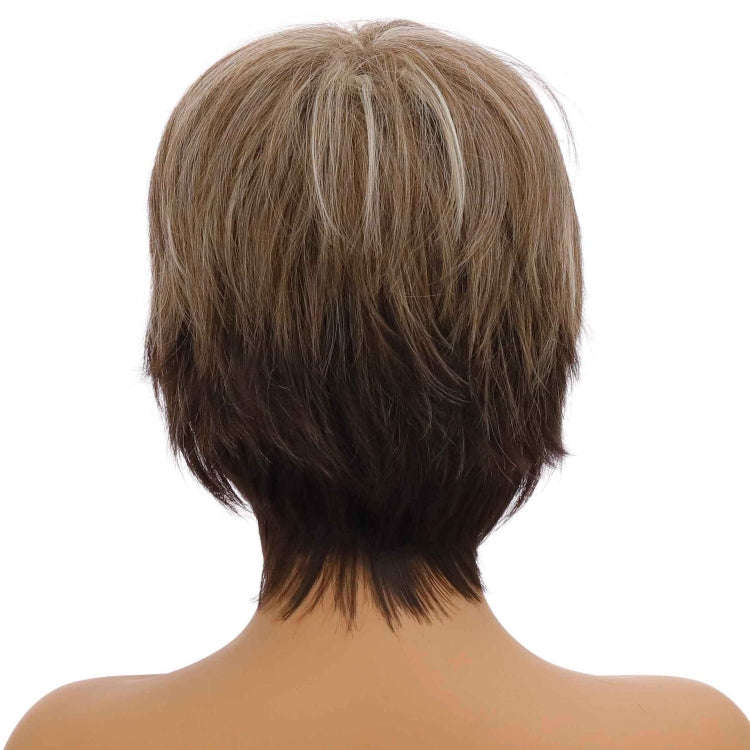 Wig-381 Brown Mixed Light Gold Women High Temperature Silk Curly Short Hair Wig